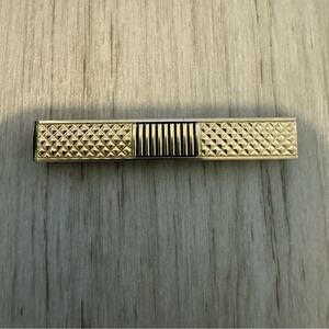 Vintage 2-3/8" Gold Tone & Black Multi Texture Design Vintage SWANK Tie Bar Clip